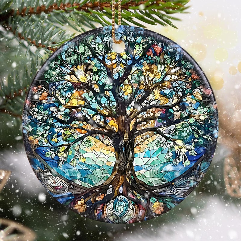 Touber Stained Ceramic Tree of Life Ornament - Christmas Decorations and Holiday Present Ideas - Tree of Life Decor for Office, Room, Home - Image 1